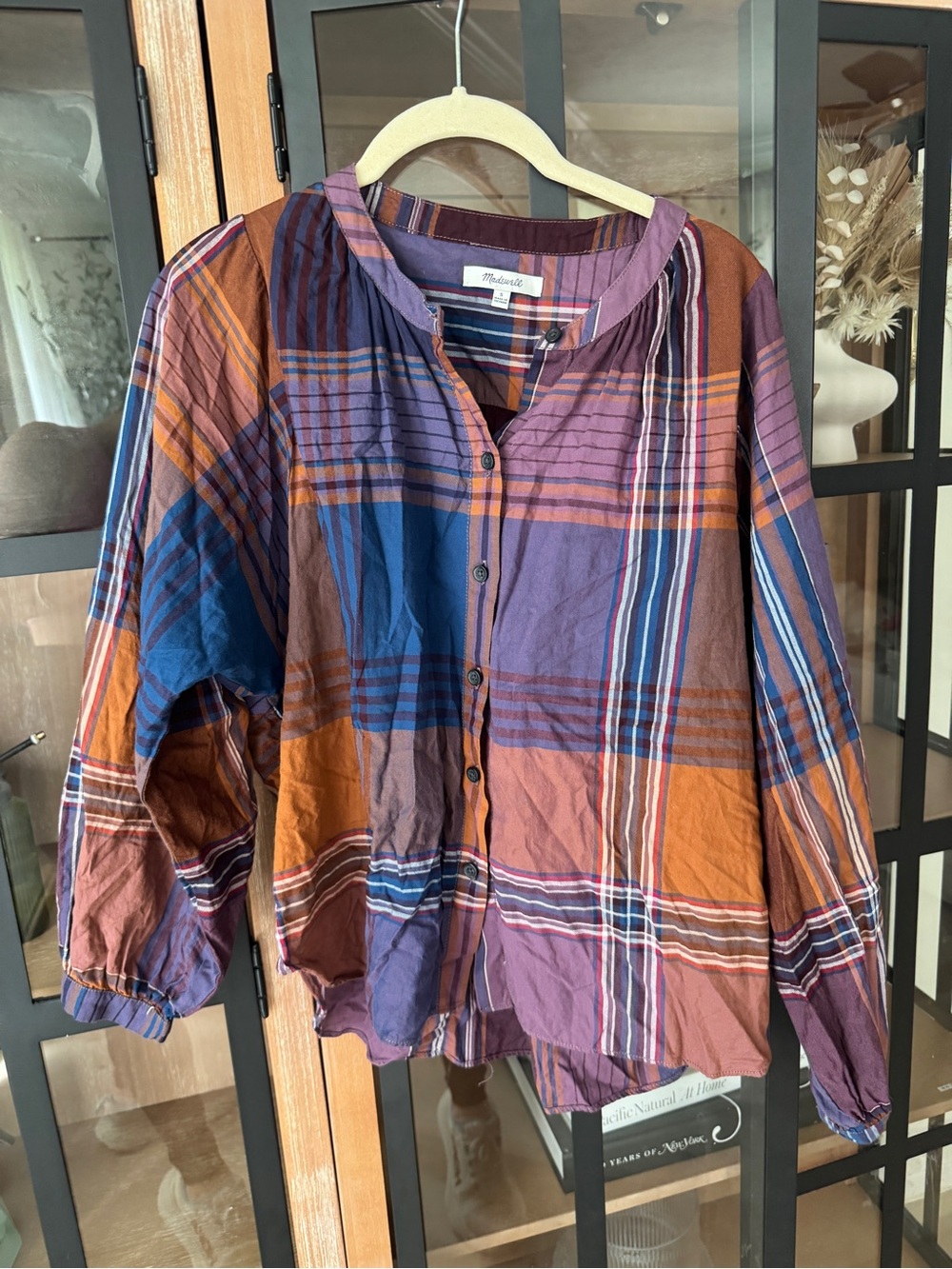 Madewell Plaid Peasant Top long sleeve Button Down Oversized cotton fall